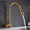 Trois couleursGoldBlackChrome Pull Down Robinet de cuisine en laiton massif pivotant Pull Out Spray évier Mitigeur robinet d'eau T200424