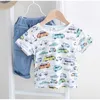 夏のカジュアル2 3 4 5 6 10年間の子供服のコットン半袖フルプリント漫画車のための子供のためのTシャツ210701