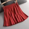 Sonbahar Kış Kısa Kadınlar Mini Sweater Pileli Aline Güneş Etek Highwaist 210311