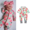 New SpringAutumn Baby Girls Rose Printing Bomull Kläder Långärmad Zipper Romper Jumpsuit Outfits Floral B B File Full storlek 108 Y2