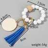 7 styles bracelet en poule en bois Partie de porte-clés Silicone Beads Porte-clés Sac à main Pendentif pour Femmes Monogrammed Grave Crafts de puce boisé