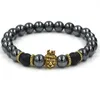 Svart hematit Beaded Strands Stone Lava Rock Armband Alloy Guldpläterad Silver Skull Lion Owl Armband för Kvinnor Män Fabriks Partihandel