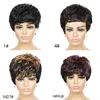 Mody Blonde Ombre Wavy Pixie Cut Wig 1b / 27 1b / 99j высокотемпературное волокно синтетические беззвучные парики с челкой для черных женщин