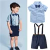Pojkar sommar gentleman kostym spädbarn kortärmad tröja + bib byxor overaller barn födelsedag weddding dop party kläder set 210615