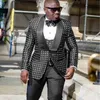 Schwarz karierte Punkte Slim Fit Männer Anzüge für Hochzeit 3 Stück Afrikanischer Bräutigam Smoking Benutzerdefinierte Mann Mode Jacke Weste Hosen 2020 X0909