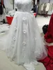 Romantyczna kwiatowa koronkowa sukienka ślubna wiejska linia na ramię bez pleców seksowna plaża Tiul Boho Bridal Suknie Long Bohemian Bride Dre195a