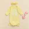 4 Colors Newborn Baby Girls Boys Sleeping Bags Turban 2pcs Outfits 0-6M Rainbow Printed Long Sleeve Blanket Sleeping Bag