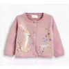 Baby Girls Cotton Knitted Cardigan Pink Color Cartoon Rabbit Embroidery Spring Autumn Sweater Kids Outerwear Top 211104