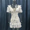 High Quality Ruffle Light Blue Women Mini Dress 210315