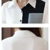 Camicia da donna in chiffon con cuciture coreane stile primaverile Camicia a maniche lunghe a righe Camicetta da donna Top elegante Chemisier Femme 7089 210528