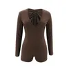 Women's Jumpsuits & Rompers Sexy Clubwear 2021 Women Skinny Jumpsuit Brown Long Sleeve Deep V-neck Solid Color Tight Bodycon One-piece Plays
