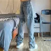 Femmes Vintage Jeans brodé jeans pour femmes baggy pantalons larges petit ami maman Y2K Bouton split denim 211129