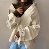 Wiosenne kobiety Solid Corduroy Koszulki Kurtki Pełna Rękaw Collar Collar Oversize Coats Casual Jesień Podstawowy Znosić T0O901F