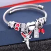 Friendship Gift Antique Vintage Silver Color Bracelets DIY Angle Girl Wing Heart Lock Key Pendants Charm Bracelet for Men Women