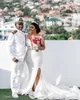 2021 Plus Size Sukienki ślubne Arabskie ASO EBI Lace Appliqued Vestidos de Novia Side Split Garden Suknie ślubne