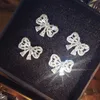 Stud 925 Sterling Silver Korean Bow Tie Zircon Boucles D'oreilles Femmes Saint Valentin Cadeau Micro Incrusté En Gros