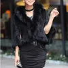 real genuine natural knitted mink fur shawl coat with fur collar women's fashion knit jacket cape 210910