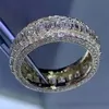 Smycken fyller full t prinsessan klippt vit topas cz diamant ädelstenar party moissanite kvinnor bröllop band ring för kärlek gåva