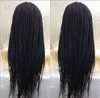 Perruque longue boîte tressée synthétique dentelle avant perruques noir/brun couleur Micro tresses perruque avec des cheveux de bébé résistant à la chaleur pour les femmes afro-américaines