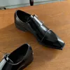 2022 Kare Toe Keşiş Strap Siyah Gelinlik Ayakkabıları Moda İnek Deri Erkekler Resmi İş Oxfords El Yapımı Derby Ayakkabı