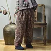 Johnature Mujeres Cintura Elástica Impresión Floral Pantalones de Invierno Cálido Grueso Vintage Pantalón Suelto Mujer Pierna Ancha 211115