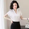 Koreanische Mode Seide Frauen Blusen Satin Solide Kurzarm Rosa Frauen Shirts Plus Größe XXXL Frauen Tops und Blusen 210225