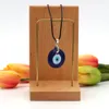 Collar con colgante de mal de ojo de 30 mm Cadena de cuerda de cuero de vidrio de ojos azules / Collar de la suerte turco de acero inoxidable y conjunto de pulsera de mal de ojo azul para