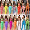 Damskie dresy z nadrukiem Tie Dye 2 dwuczęściowe siatkowe bikini zestaw plażowy seksowne stroje kąpielowe V Neck odzież z odkrytymi plecami bandaż hurtownia plisowanych spodni