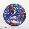 お誕生日おめでとう使い捨てパーティー食器セット10ピース7インチシャワー誕生日カーニバルケーキフルーツテーブルウェアLLD12187