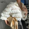 Bahar Kore Ruffles Bluz Kadın Moda Dönüş Yaka Uzun Kollu Gevşek Cupcake OL İş Gömlek Bayan Blusas Tops 13336 210527