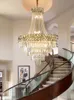 リビングルームゴールドロフトチェーンライトフィクスチャラージ階段クリスタルランプ家の装飾照明のための高級現代クリスタルシャンデリア