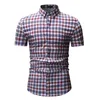 Camisas curtas do projeto da manta da moda para homens primavera Summer Slim Fit Manga Curta Camisa Masculina Chegada YS20 210708