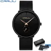 Crrju Mens Klockor Top Märke Luxury Quartz Watch Män Casual Slim Mesh Stål Vattentät Sport Armbandsur Relogio Masculino