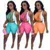 Kvinnor Designers Kläder 2021 Tracksuiter för Sommar Sport Passar Färg Kontrast Splicing Strap Hollow Out Two Piece Suit