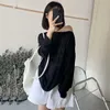 Korejpaa Women T-Shirts Summer Korean Chic Lazy Style Candy Color One-Line Collar Strapless Loose Casual Sun Protection Top 210526