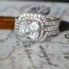 Set di anelli di diamanti da laboratorio in oro bianco 10 carati di lusso da 3 ct Set di anelli di fidanzamento 3 in 1 per fedi nuziali per donne uomini Gioielli per feste di dichiarazione Gift206S