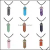 Necklaces & Pendants 12Pcs Natural Stone Hexagonal Pointed Reiki Chakra Pendant Necklace Women Girl 18" Genuine Leather Choker Boho Jewelry