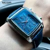 Megir rettangolo quadrante cinturino in pelle orologio per uomo casual blu cronografo orologi da quarzo uomo orologio da polso Montre Reloj 211231