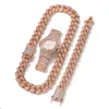 3pcsset mens Hip hop iced out bling Chains Diamond Necklace Bracelets Watch cuban Link Chains Fashion Hiphop Jewelry Sets8474368