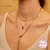 CANNER REAL 925 collana in argento sterling per le donne semplice rotondo perline clavicola gioielli ciondolo a ciondolo 18k Bijoux Collar Joyero Q0531