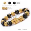 Bracelets en pierre d'obsidienne noire, Six mots, Feng Shui, couleur or, richesse, Pixiu, bijoux pour femmes et hommes, 223L
