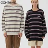 Gonthwid hajuku stripe stickade jumpers tröjor streetwear hip hop casual pullover stickade mens mode crew neck tops 210818