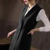 Damenanzüge-Blazer, hochwertige Weste, Jacke, Schwarz, lang, legerer Anzug, Frühling und Herbst, modisch, ärmellos, Damen-Blazer, elegant, weiblich