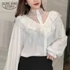 Sexy Lace Hollow Woman's Shirts Spring Wholesale Autumn Women's Fashion Casual Ladies Work White Shirts 11265 210527