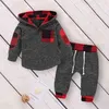 Jesień i zima Casual Born Bawełniana Moda Plaid Design Długi Sleevered Topy Spodnie Dla Dziecka Zestaw 210528