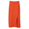 Orange stickade kjolar kvinnor elastisk midja delad blyerts korean casual bodycorn long midi söt vintage elegant x049 w220314