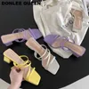 Summer Sandal Low Heel Slippers Slip On Slides Square Heels Slipper Brand N Sandal Big Size 41 Flip Flops 210619