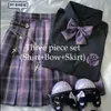 Japanska Harajuku Tre Piece Set Plaid Mini Kvinnor Skirt School Uniforms A-Line Sweet High Waist Kawaii Suits Sets 210608