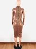 Women Long Sleeve Leopard Sequined Bodycon Dress Sexy Fall Winter Evening Party Club Midi Dress Elelgant Sparkly Dress 201008
