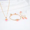 Earrings & Necklace Pink Cute Cartoon Mouse Gold Plated Copper 4 Piece Set Bracelet Ring Jewelry Children'S